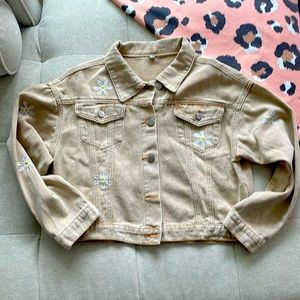 Flower denim crop jacket